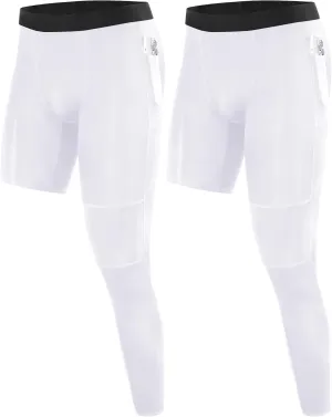 Roadbox Men's Basketball One Leg Tights, 1/2 Single Leg Compression Pants Sports Base Layer Leggings Underwear with Pockets