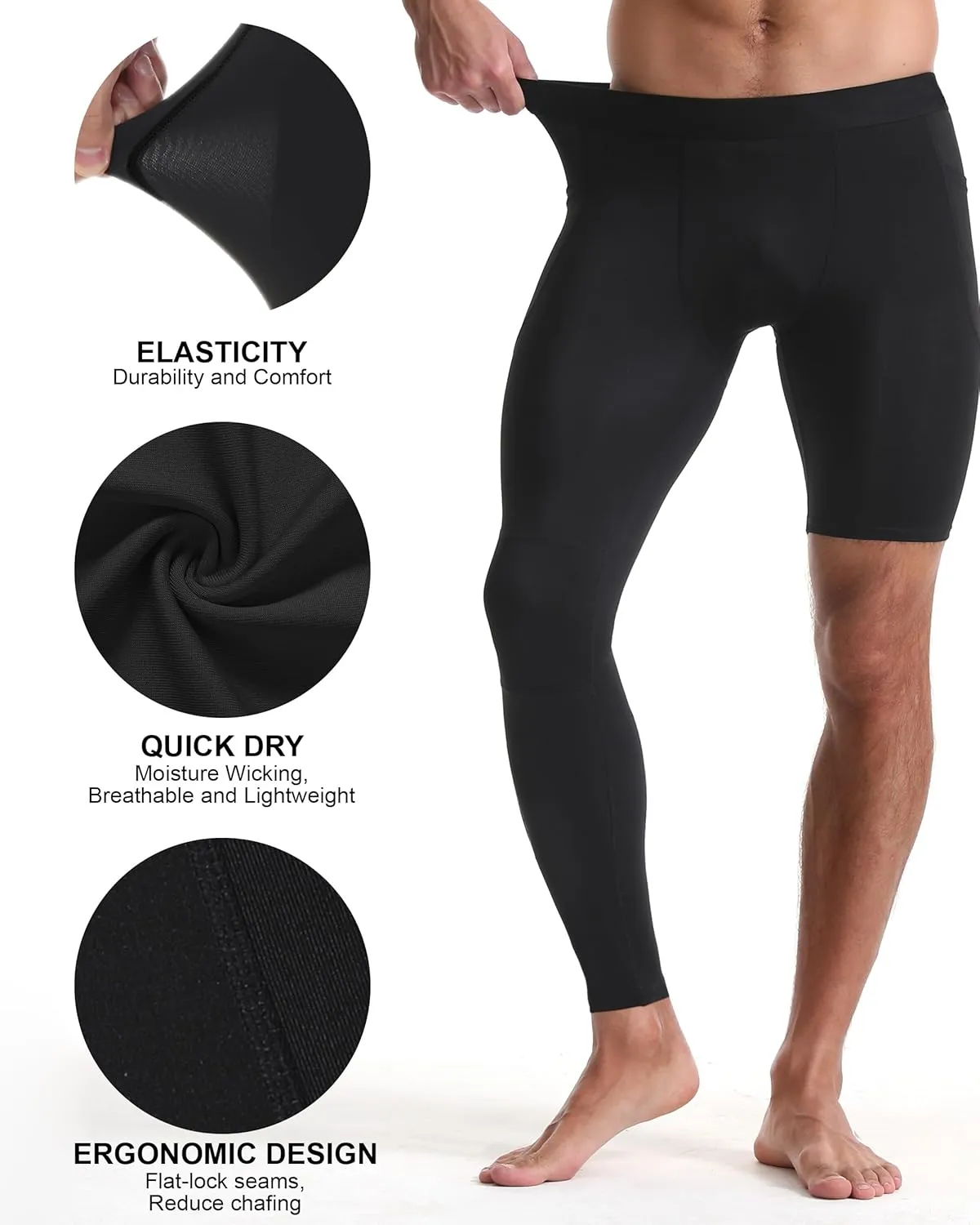 Roadbox Men's Basketball One Leg Tights, 1/2 Single Leg Compression Pants Sports Base Layer Leggings Underwear with Pockets