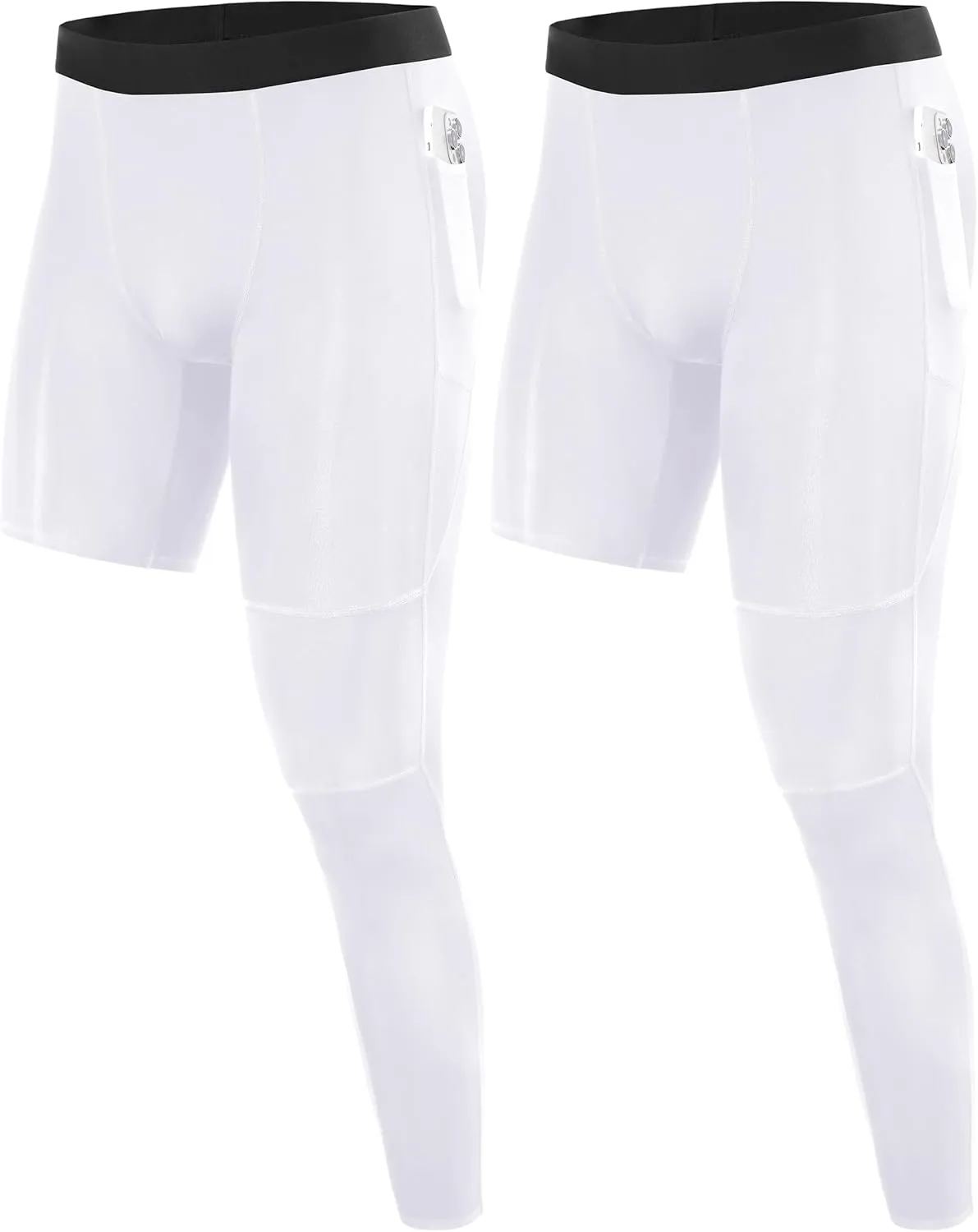 Roadbox Men's Basketball One Leg Tights, 1/2 Single Leg Compression Pants Sports Base Layer Leggings Underwear with Pockets