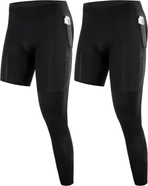 Roadbox Men's Basketball One Leg Tights, 1/2 Single Leg Compression Pants Sports Base Layer Leggings Underwear with Pockets