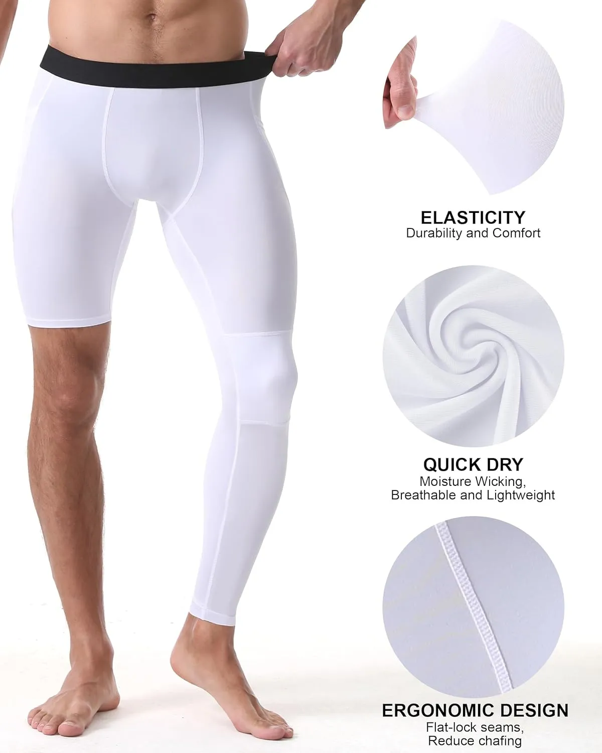 Roadbox Men's Basketball One Leg Tights, 1/2 Single Leg Compression Pants Sports Base Layer Leggings Underwear with Pockets