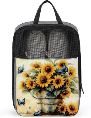 Rustic Metal Bucket with Sunflowers Shoe Bag for Travel Daily Use Anti-dust Storage Carrier Golf Shoe Pouch