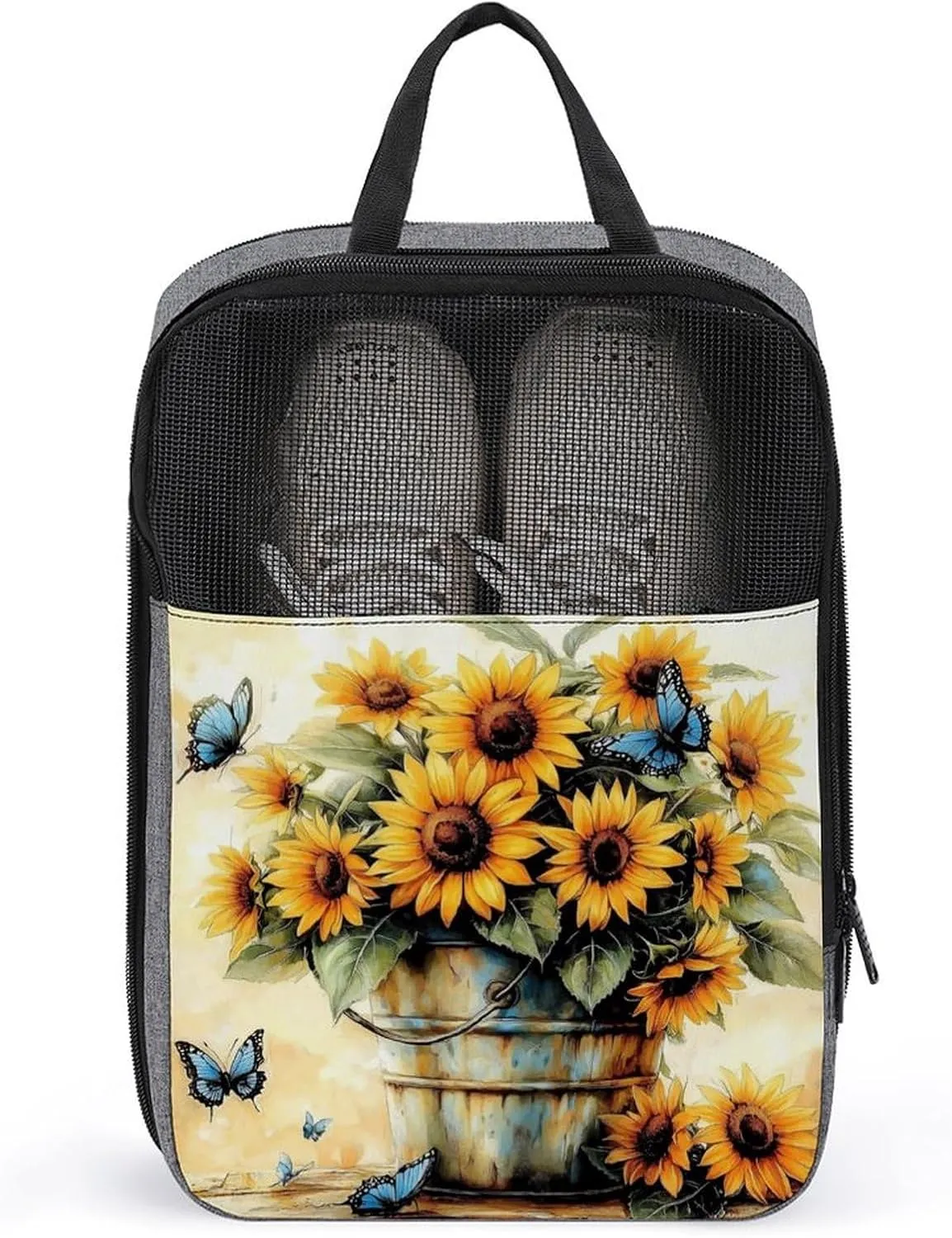 Rustic Metal Bucket with Sunflowers Shoe Bag for Travel Daily Use Anti-dust Storage Carrier Golf Shoe Pouch