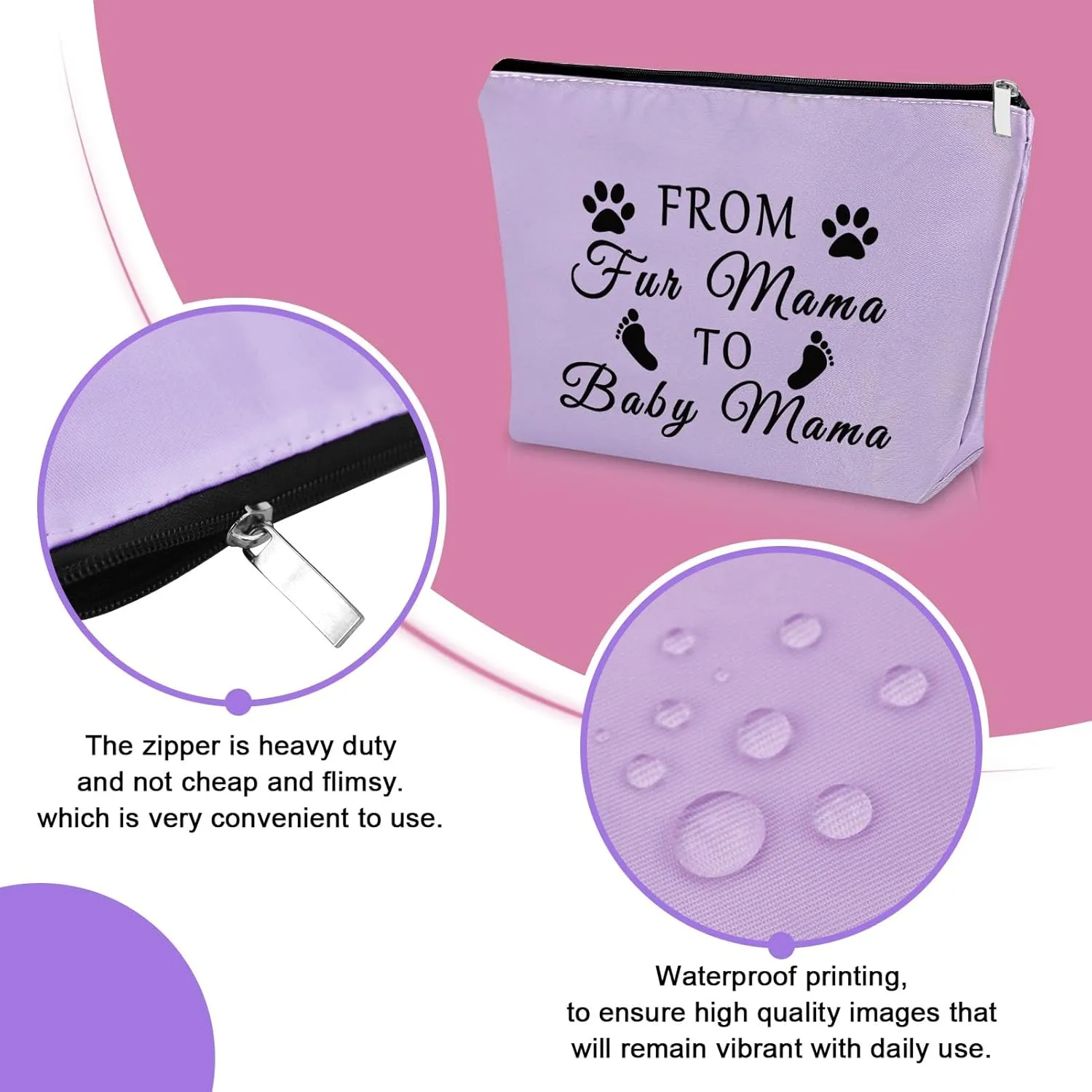 Sazuwu Purple Makeup Bag - Travel & Daily Use Cosmetic Case - Women's New Mom Gifts, Baby Shower, Pregnancy Announcement, Mother's Day, Purple