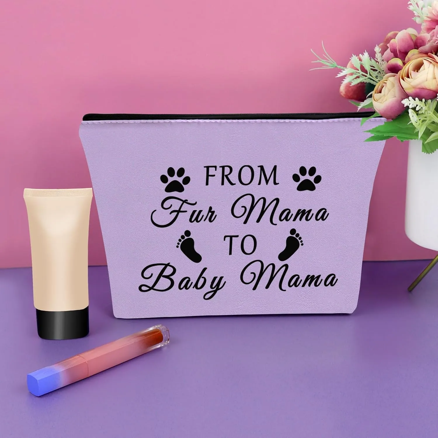 Sazuwu Purple Makeup Bag - Travel & Daily Use Cosmetic Case - Women's New Mom Gifts, Baby Shower, Pregnancy Announcement, Mother's Day, Purple