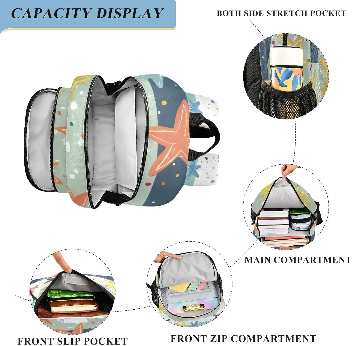 senya School Backpack Kids College Rucksack Travel Bookbag Fashion Back Pack Girls Boys Star Colorful