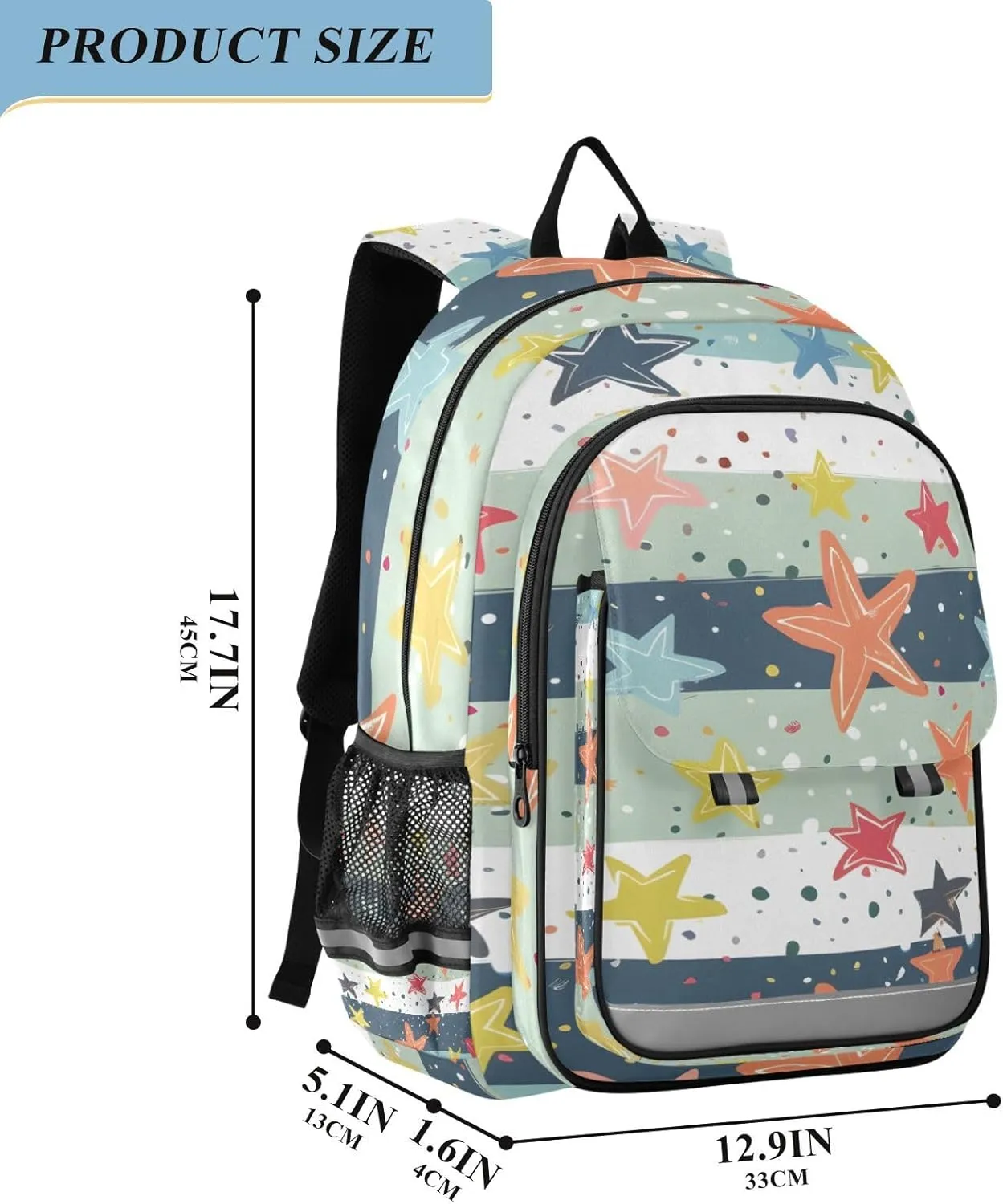 senya School Backpack Kids College Rucksack Travel Bookbag Fashion Back Pack Girls Boys Star Colorful