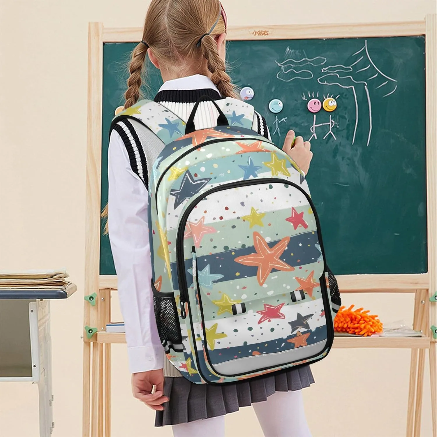 senya School Backpack Kids College Rucksack Travel Bookbag Fashion Back Pack Girls Boys Star Colorful