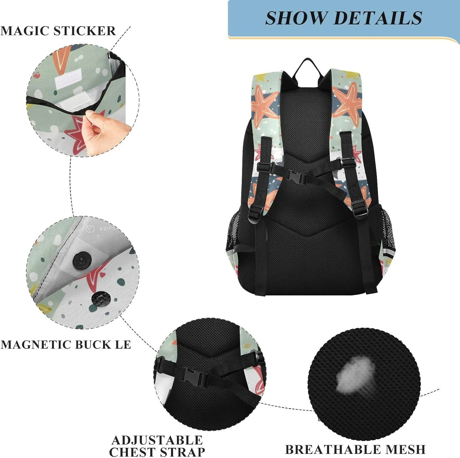 senya School Backpack Kids College Rucksack Travel Bookbag Fashion Back Pack Girls Boys Star Colorful
