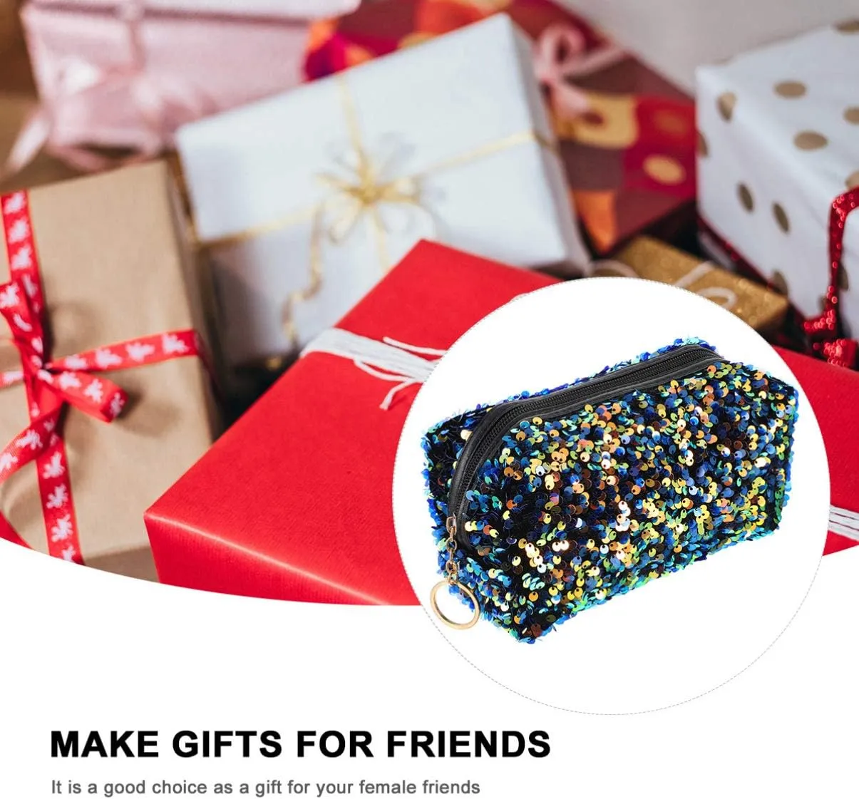 Sequin Cosmetic Bag Portable Glitter Makeup Zipper Bag Toiletry Bag Sequin Organizer Bag for Women Girls Travel Daily Use (Black)