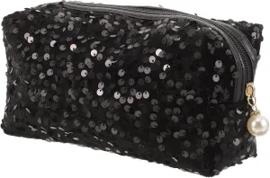 Sequin Cosmetic Bag Portable Glitter Makeup Zipper Bag Toiletry Bag Sequin Organizer Bag for Women Girls Travel Daily Use (Black)