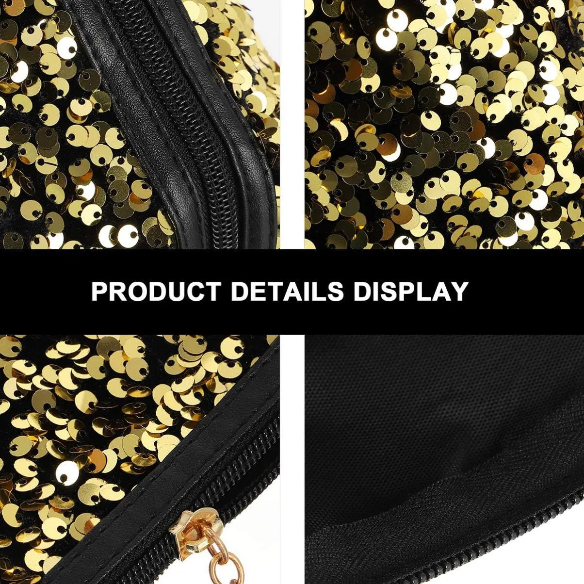 Sequin Cosmetic Bag Portable Glitter Makeup Zipper Bag Toiletry Bag Sequin Organizer Bag for Women Girls Travel Daily Use (Black)