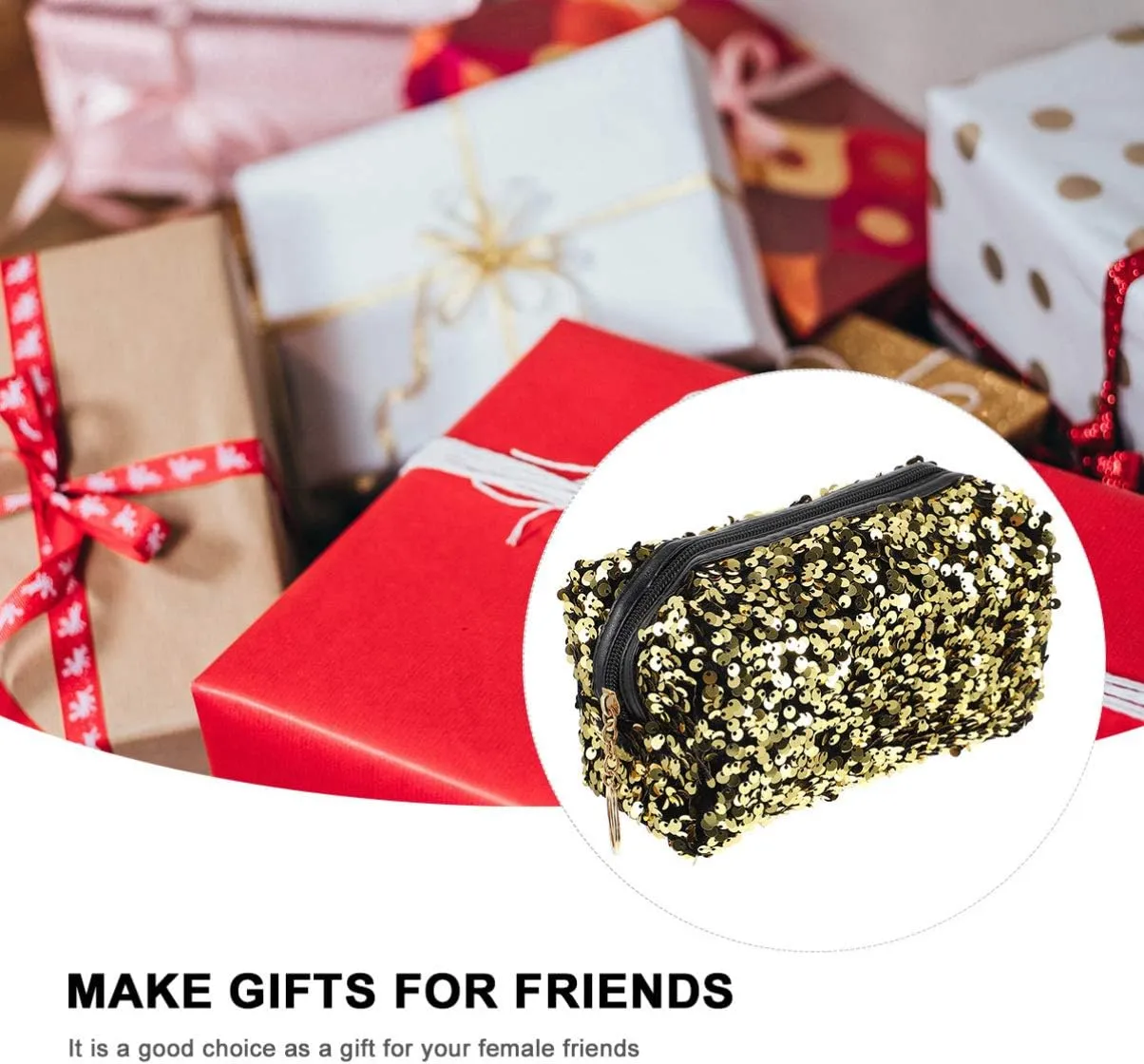 Sequin Cosmetic Bag Portable Glitter Makeup Zipper Bag Toiletry Bag Sequin Organizer Bag for Women Girls Travel Daily Use (Black)