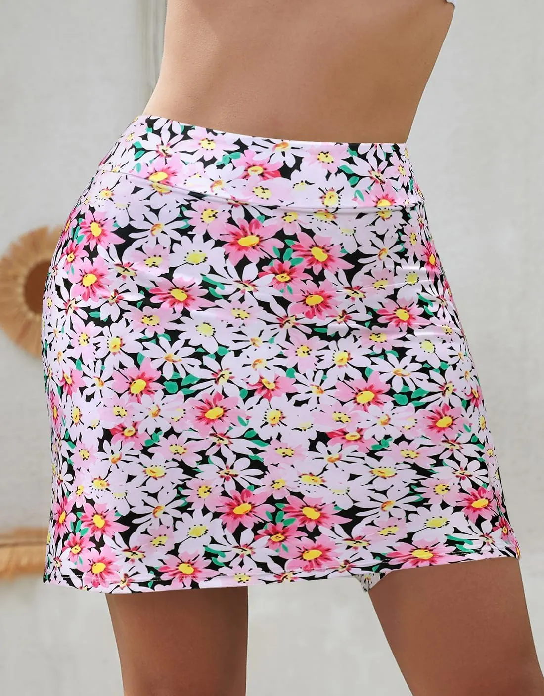 SHEKINI Women High Waist Swim Skirt Modest Bathing Suit Skirt Tummy Control Swim Bottom