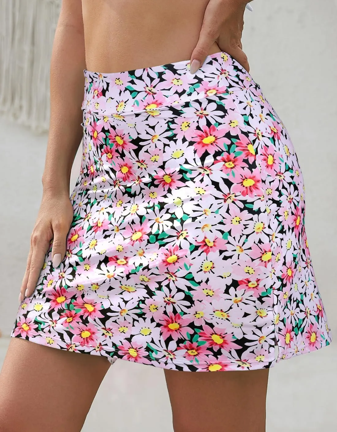SHEKINI Women High Waist Swim Skirt Modest Bathing Suit Skirt Tummy Control Swim Bottom