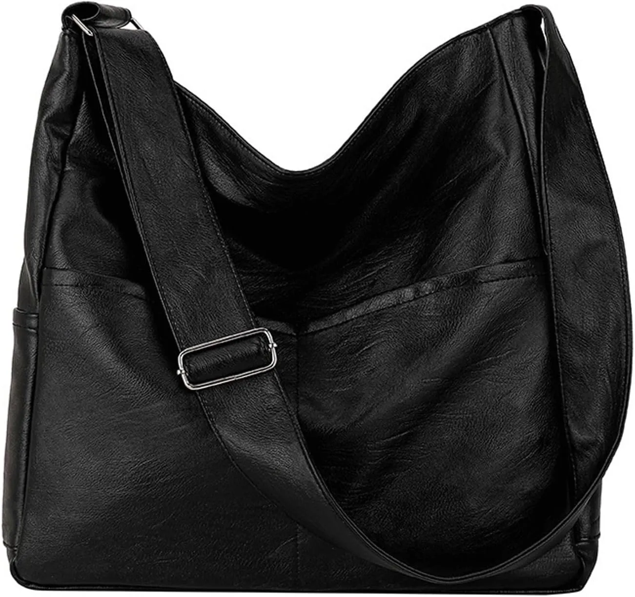 Shoulder Bag Large PU Leather Women Casual Hobo Shoulder Bag Stylish Vegan Leather Crossbody Handbag for Daily Use(Black)