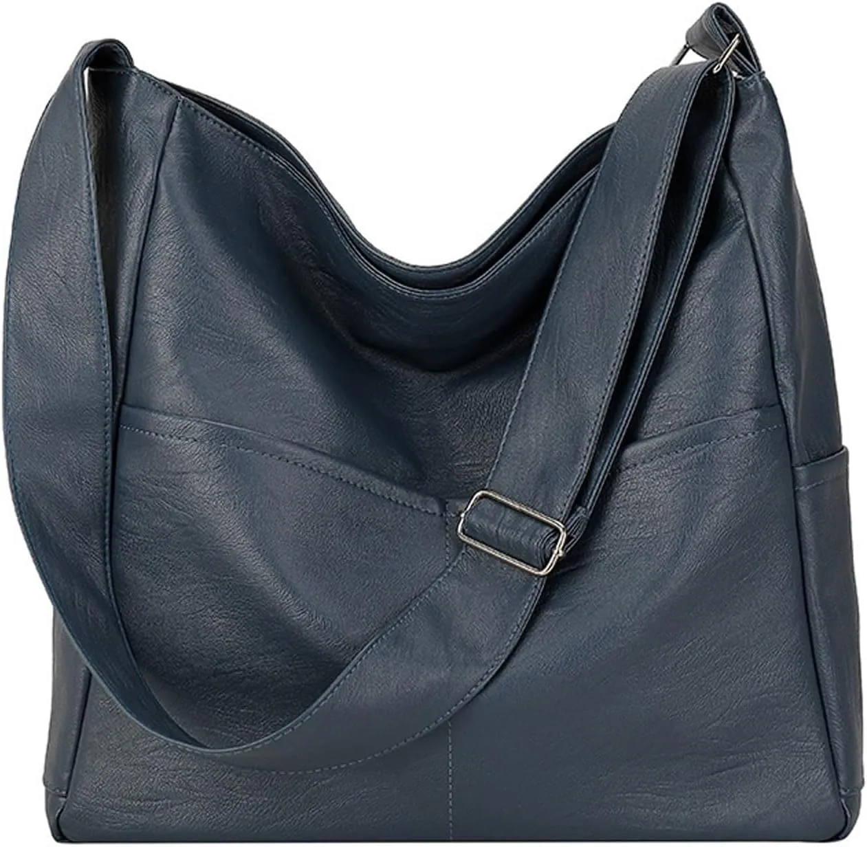 Shoulder Bag Large PU Leather Women Casual Hobo Shoulder Bag Stylish Vegan Leather Crossbody Handbag for Daily Use(Blue)