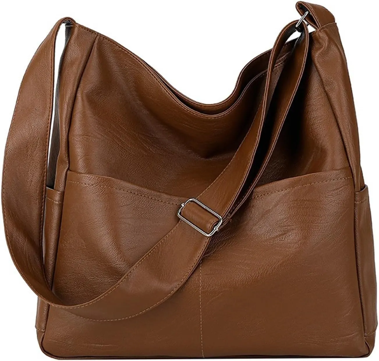 Shoulder Bag Large PU Leather Women Casual Hobo Shoulder Bag Stylish Vegan Leather Crossbody Handbag for Daily Use(Brown)