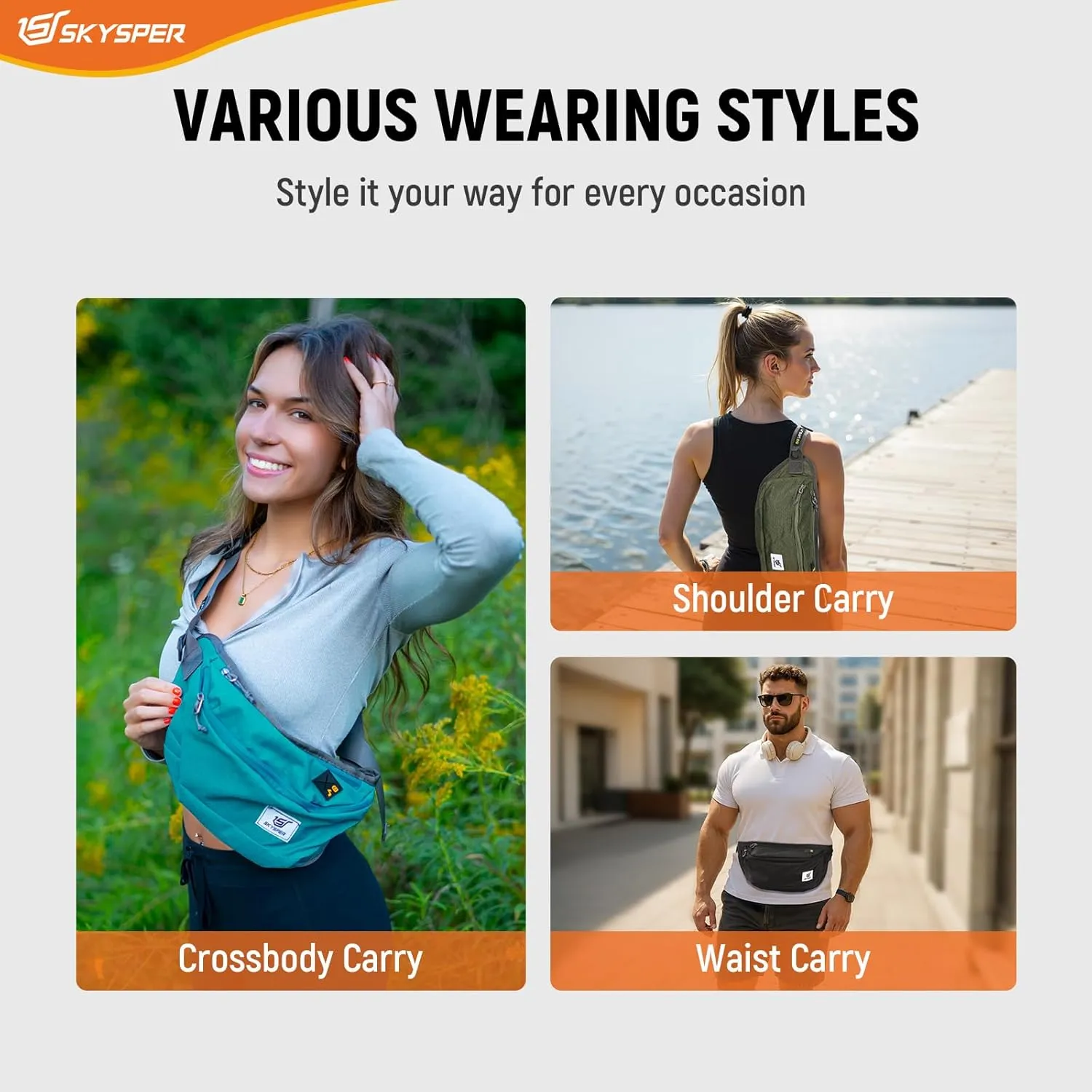 SKYSPER Sling Bag for Men, Anti Theft Crossbody Bag RFID Sling Backpack Mens Fanny Pack for Hiking Travel Gym Daily Use