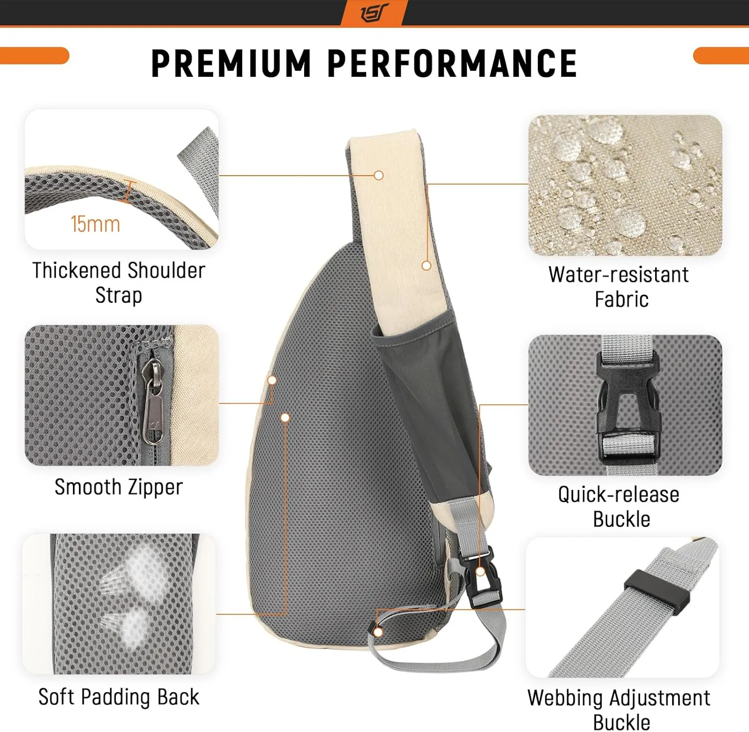 SKYSPER Sling Bag RFID Crossbody Sling Backpack Cross Body Shoulder Travel Bag Hiking Daypack for Women Men(Beige)