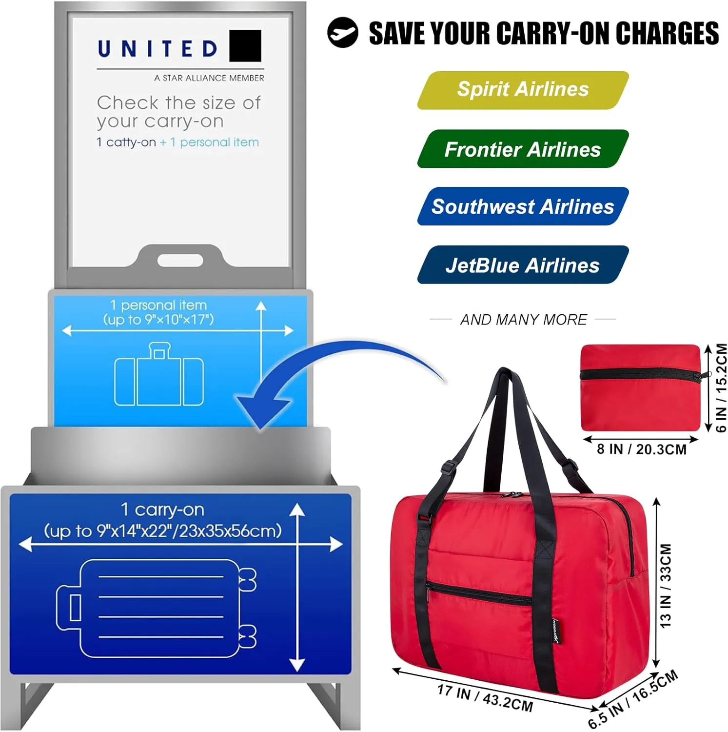 Small Duffle Bag for Men Women, Mini Gym Bag Foldable Travel Tote Carry On Luggage with Trolley Sleeve, Red