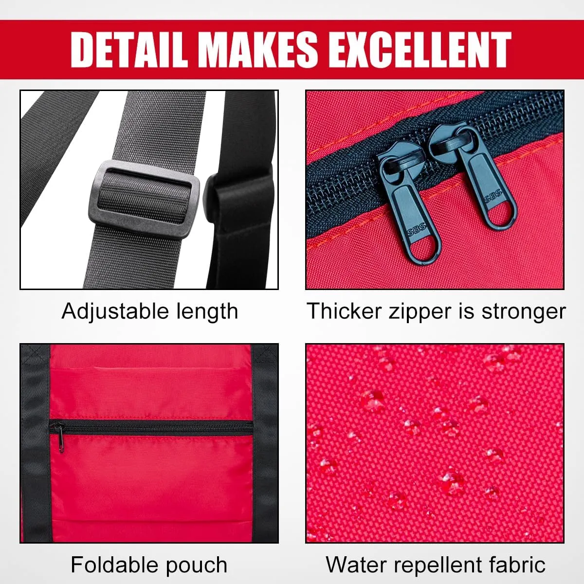 Small Duffle Bag for Men Women, Mini Gym Bag Foldable Travel Tote Carry On Luggage with Trolley Sleeve, Red
