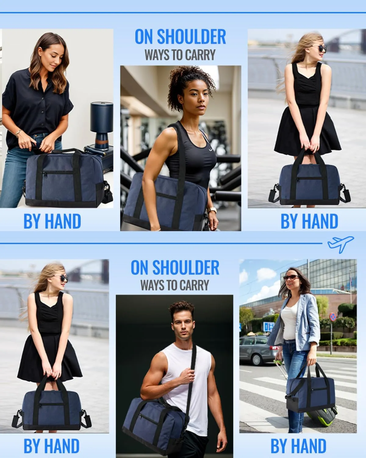 Small Gym Bag 14 inch, Mini Duffel Bag, Carry On Lightweight for Travel Sport, Small Duffle Bag for Men &Women - Navy Blue