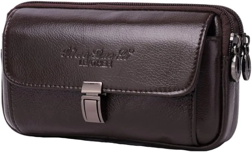 Small Leather Waist Belt Pack Carry Cell Pouch Mini Purse Wallet for 6.5 Inch for Travel Outdoor Daily Use Horizontal Coffee