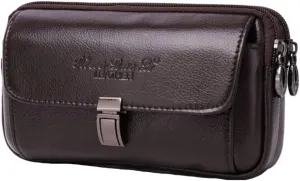 Small Leather Waist Belt Pack Carry Cell Pouch Mini Purse Wallet for 6.5 Inch for Travel Outdoor Daily Use Horizontal Coffee
