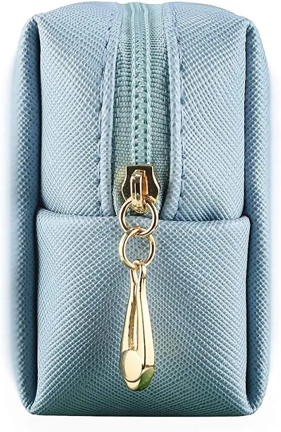 Small Makeup Bag Portable Cosmetic Bag for Women Makeup Pouch Waterproof Toiletry Bag for Travel (Light Blue, Mini)