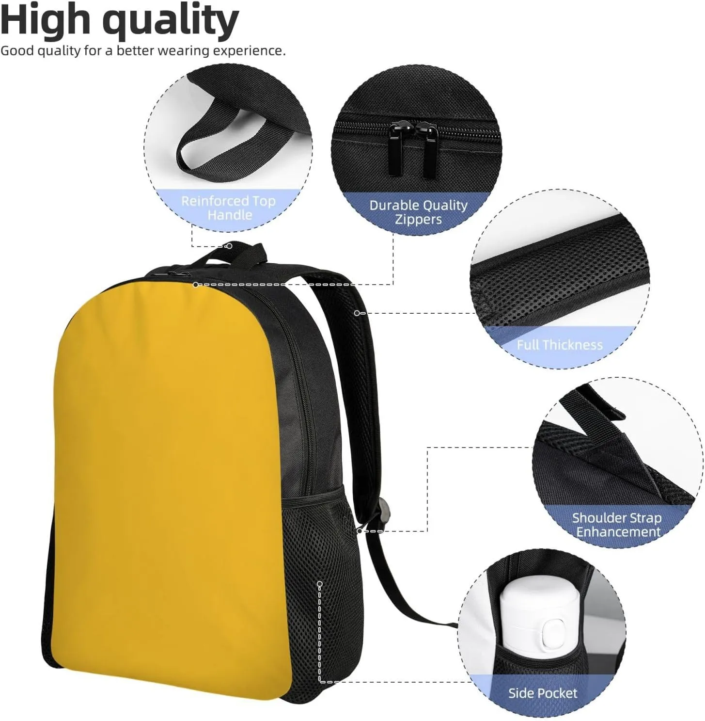 Solid color gold Printed Travel Laptop Backpack for Men Women, Funny Daily Use Computer Bag, Waterproof Casual Daypack