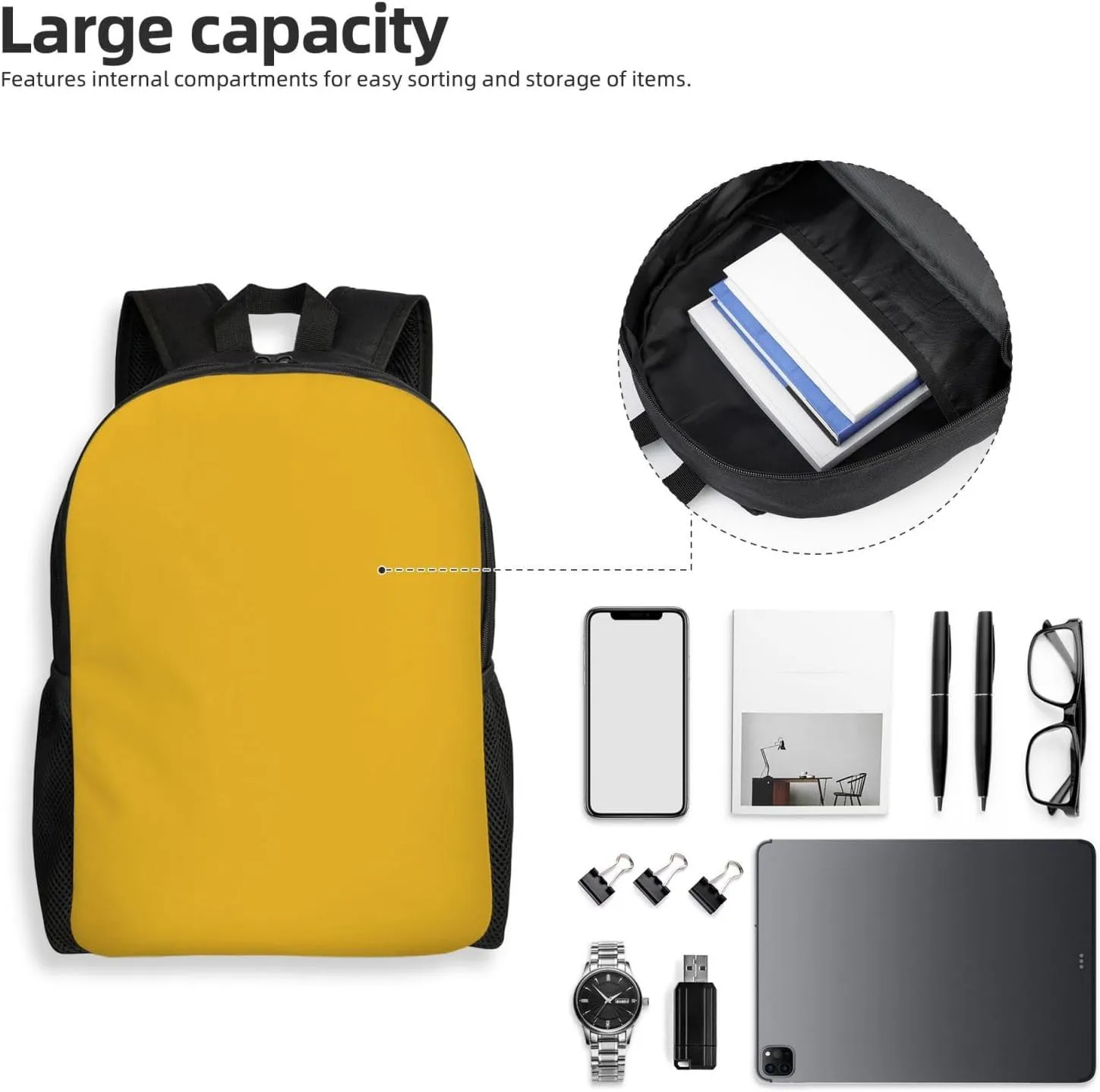 Solid color gold Printed Travel Laptop Backpack for Men Women, Funny Daily Use Computer Bag, Waterproof Casual Daypack