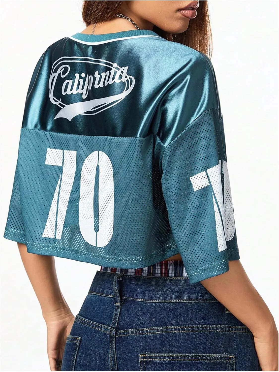 SOLY HUX Jersey Shirts for Women Y2k Crop Tops Streetwear Sportswear Short Sleeve T-Shirt Cute Football Jersey Top