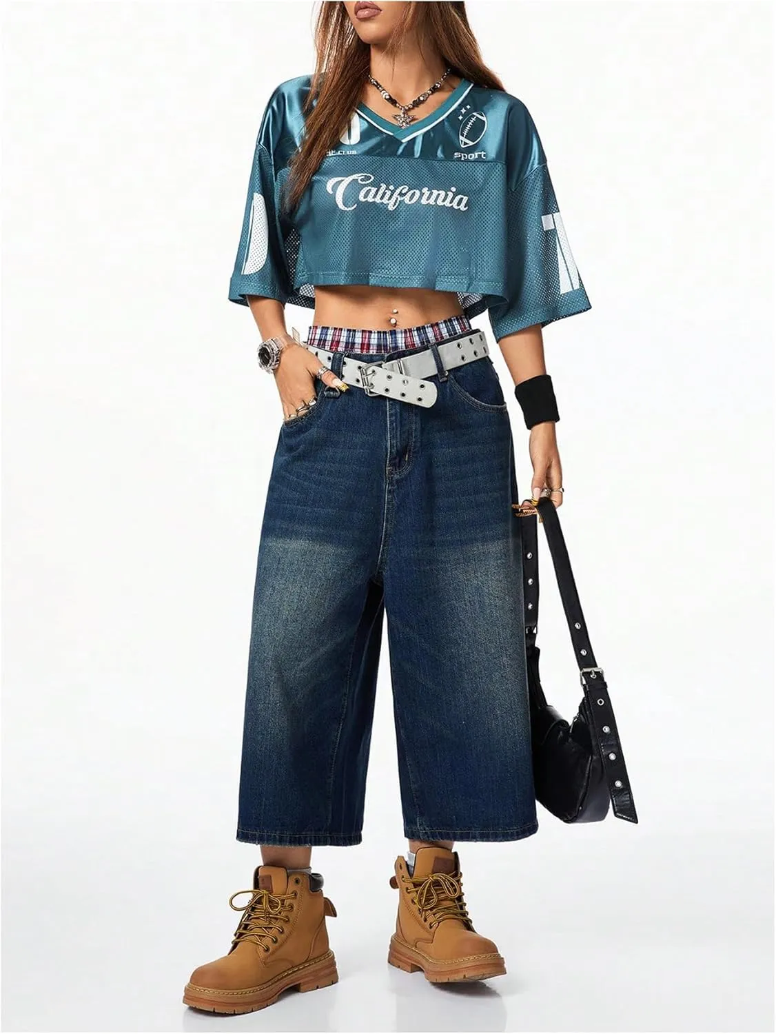 SOLY HUX Jersey Shirts for Women Y2k Crop Tops Streetwear Sportswear Short Sleeve T-Shirt Cute Football Jersey Top