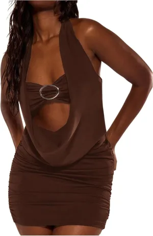 SOLY HUX Women's Cowl Neck Sexy Tops Halter Neck Cutout Slim Fit Tank Top Party Clubwear