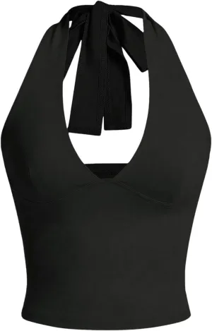 SOLY HUX Women's Halter Tops V Neck Tie Backless Summer Crop Tank Top