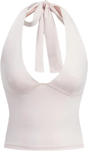 SOLY HUX Women's Halter Tops V Neck Tie Backless Summer Crop Tank Top
