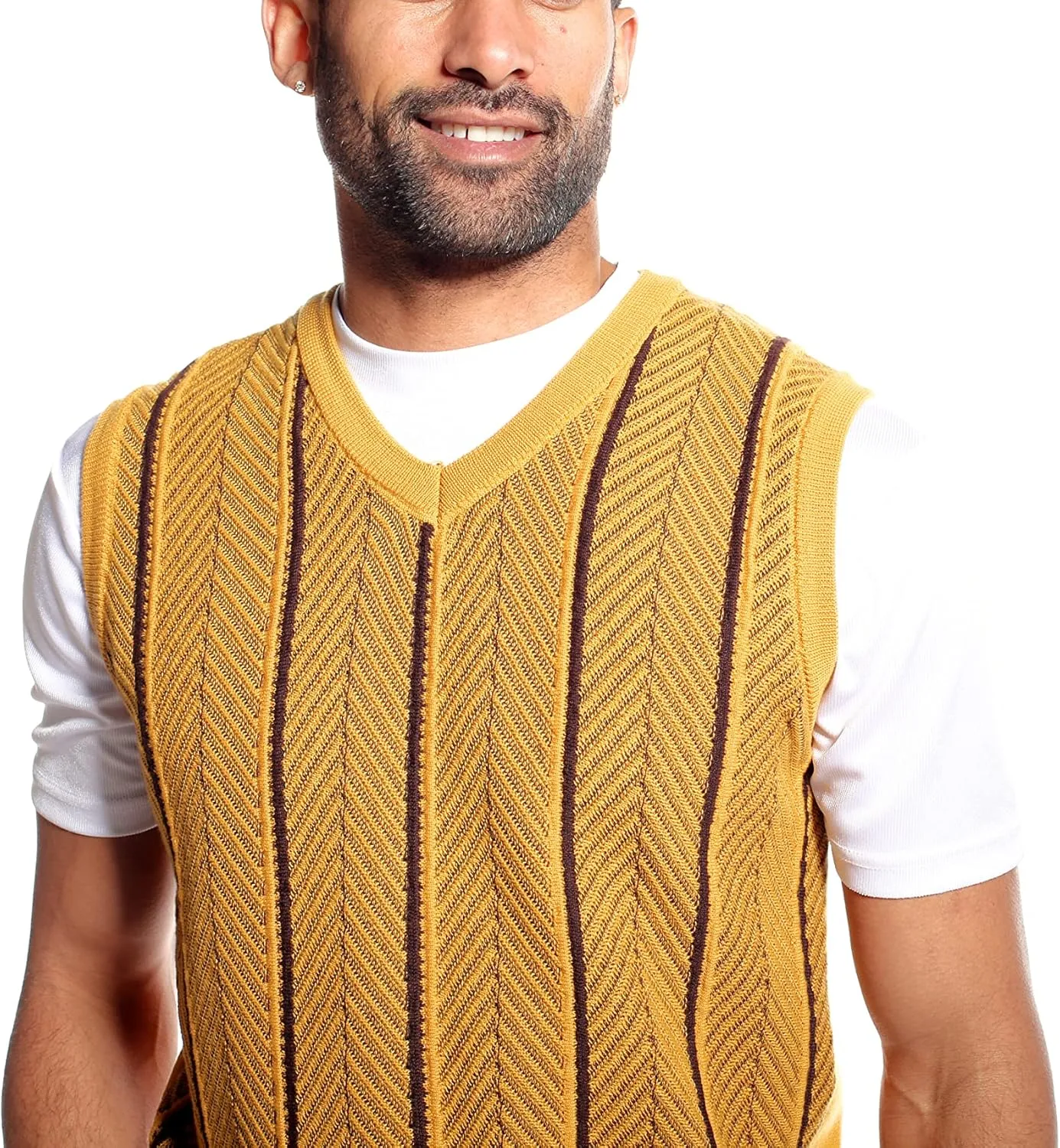 STACY ADAMS Men's Casual Dressy Knit Sweater Vest, 2 Tone Herringbone Pattern