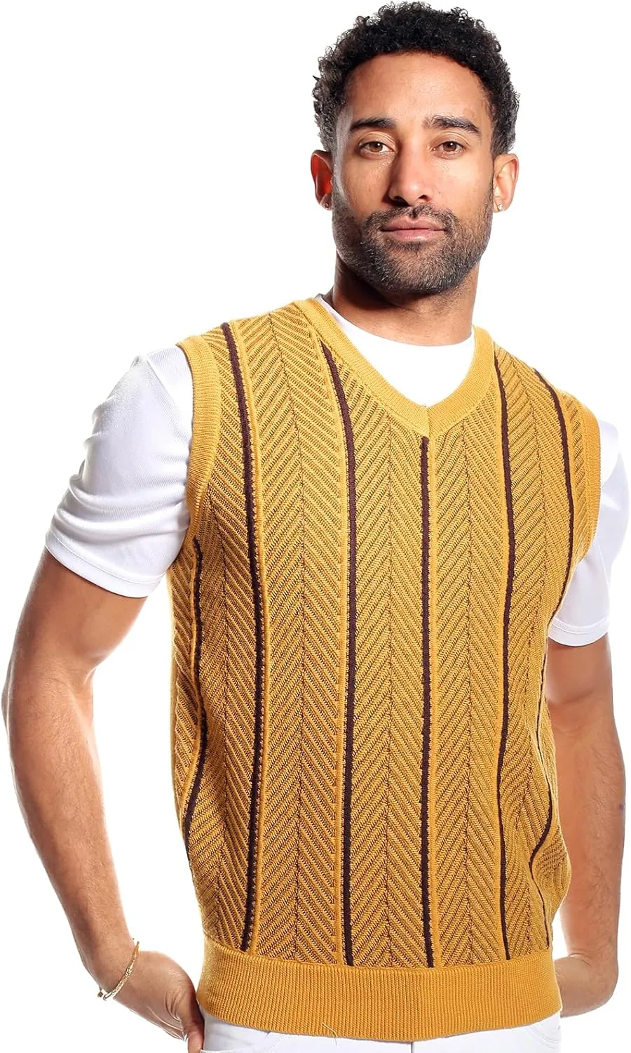 STACY ADAMS Men's Casual Dressy Knit Sweater Vest, 2 Tone Herringbone Pattern