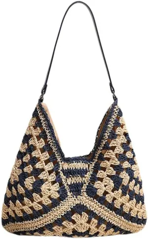 Straw Woven Hobo Bags for Women - Beach Travel Daily Use Shoulder Bag Handmade Tote Bag