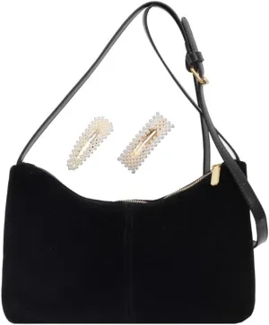 Suede Crescent Tote Bag for Women Vintage Slouchy Suede Hobo Shoulder Bag Satchel Hobo Handbag and Purse for Daily Use
