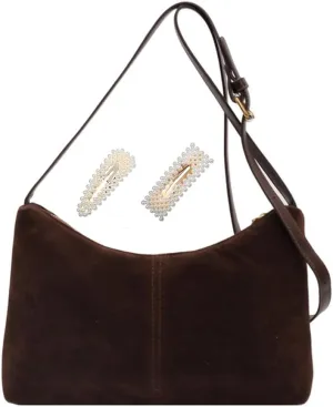 Suede Crescent Tote Bag for Women Vintage Slouchy Suede Hobo Shoulder Bag Satchel Hobo Handbag and Purse for Daily Use