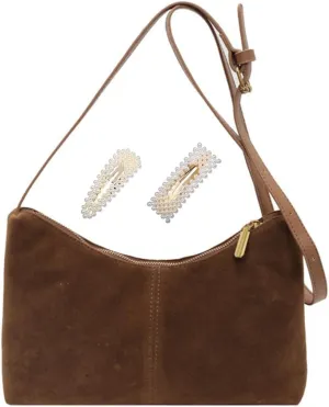 Suede Crescent Tote Bag for Women Vintage Slouchy Suede Hobo Shoulder Bag Satchel Hobo Handbag and Purse for Daily Use