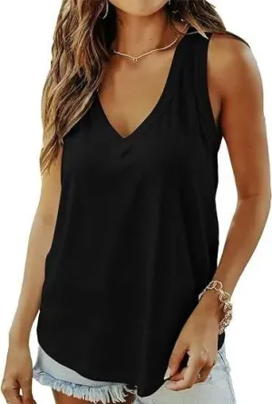 Summer Tank Tops for Women Casual Deep V Neck, Loose Fit Flowy Shirt