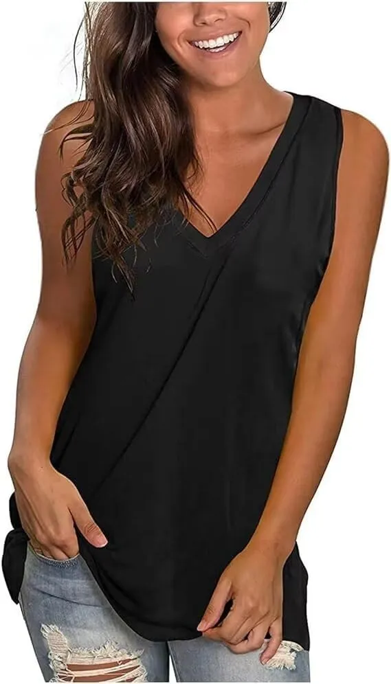 Summer Tank Tops for Women Casual Deep V Neck, Loose Fit Flowy Shirt