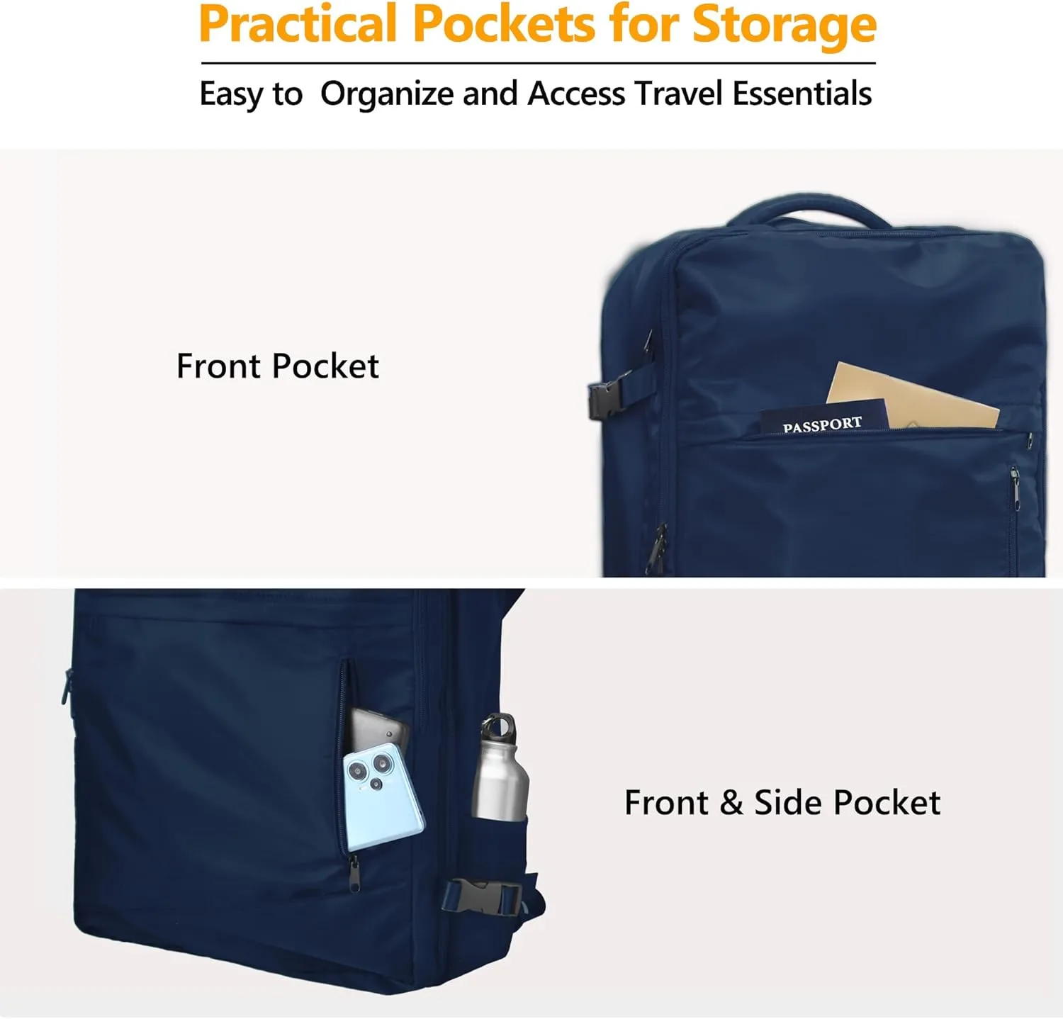 SUOCO Travel Vacuum Backpack, 60L Seal Compression Air Vac Bag Back Pack with Travel Pump, Carry On Suitcase Luggage Flight Approved for Men Women Personal Item, Navy Blue