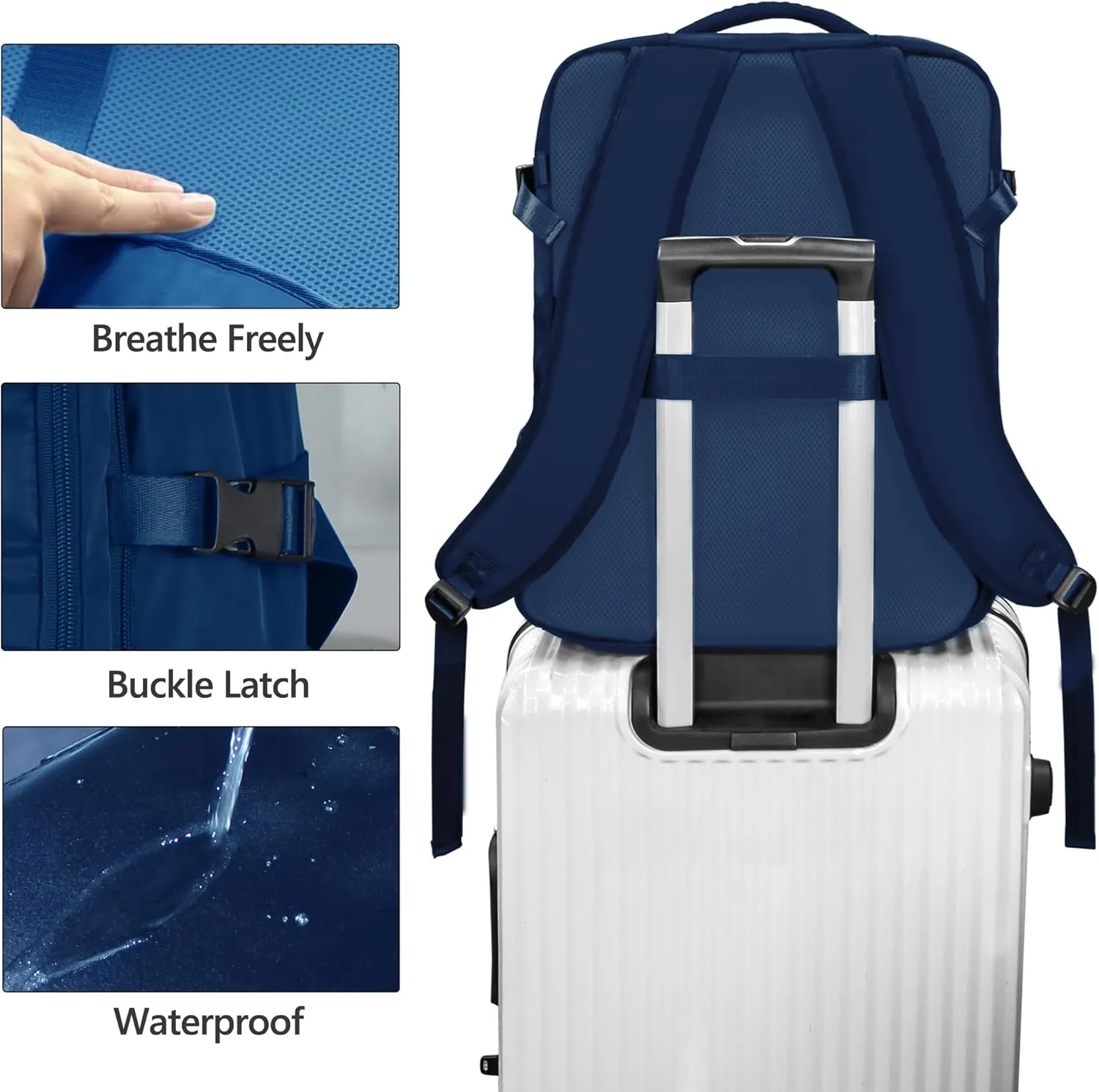 SUOCO Travel Vacuum Backpack, 60L Seal Compression Air Vac Bag Back Pack with Travel Pump, Carry On Suitcase Luggage Flight Approved for Men Women Personal Item, Navy Blue