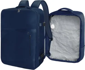 SUOCO Travel Vacuum Backpack, 60L Seal Compression Air Vac Bag Back Pack with Travel Pump, Carry On Suitcase Luggage Flight Approved for Men Women Personal Item, Navy Blue