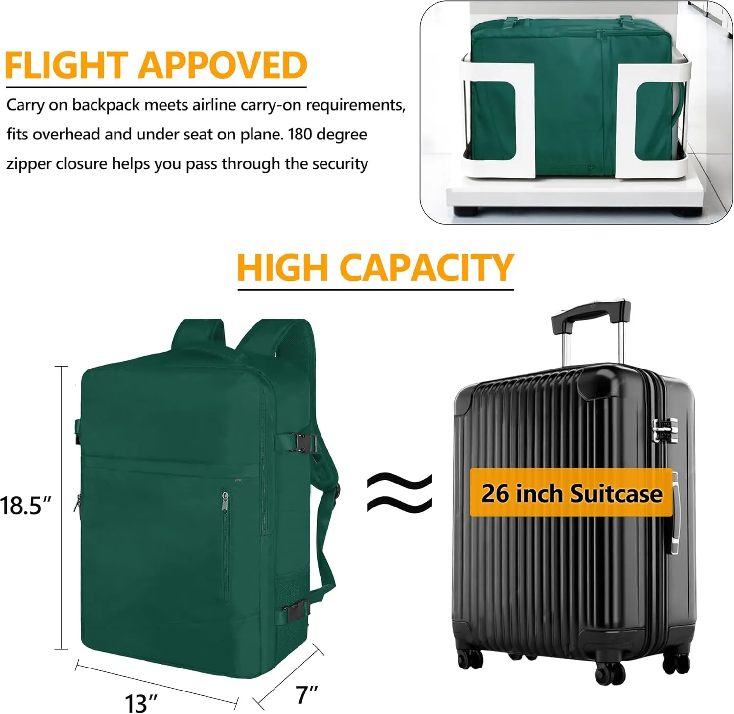 SUOCO Travel Vacuum Backpack, 60L Seal Compression Air Vac Bag Back Pack with Travel Pump, Carry On Suitcase Luggage Flight Approved for Men Women Personal Item, Olive Green