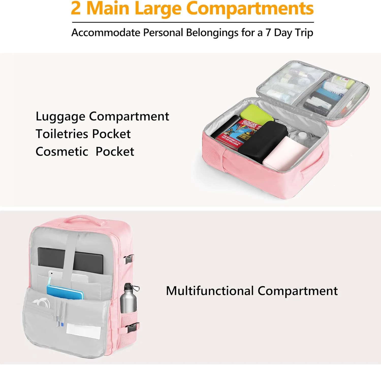 SUOCO Travel Vacuum Backpack, 60L Seal Compression Air Vac Bag Back Pack with Travel Pump, Carry On Suitcase Luggage Flight Approved for Men Women Personal Item, Pink
